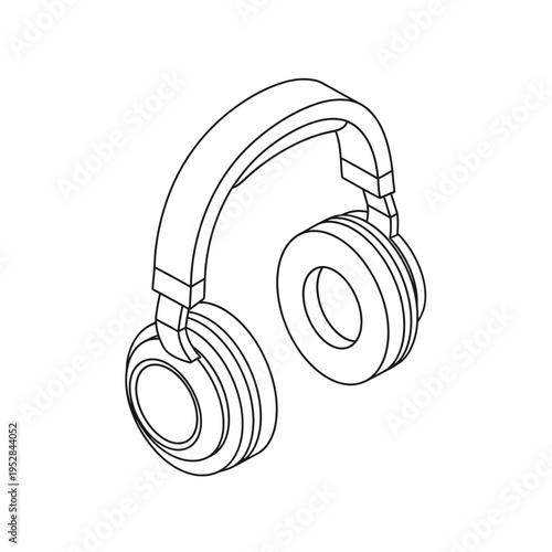 Isometric illustration of headphones, showcasing the design and structure with clear lines.