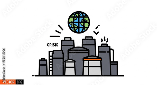 Industrial Pollution Crisis - Factories Under a Globe, Illustrating Environmental Concerns.
