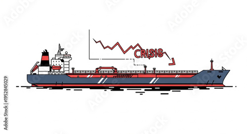 Oil Tanker Navigating Economic Crisis - A Visual Representation of Market Downturn.