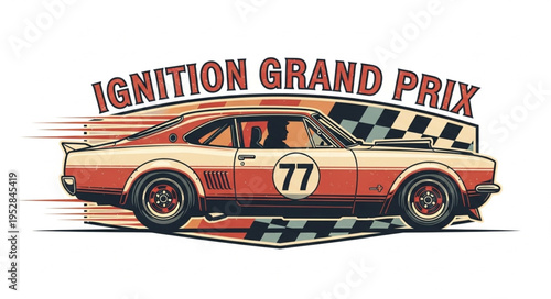 Vintage Race Car Illustration with Ignition Grand Prix Text.