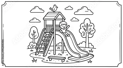 Child Playing on a Playground Slide.