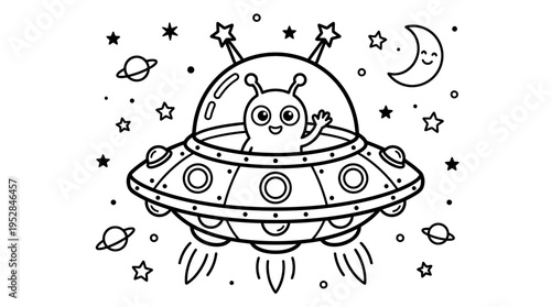 Alien creature in flying saucer ship.
