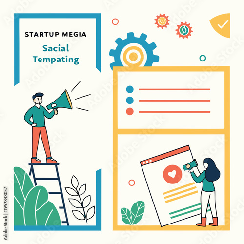 Startup megia social tempting concept graphic design for promotion communication and business success