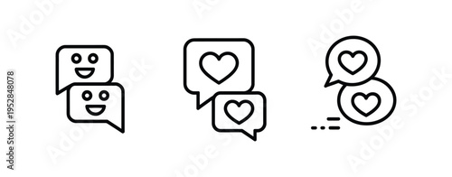 Chat bubbles with hearts, social media icons, love messages, communication, relationships, connections, dating, romance, symbols.