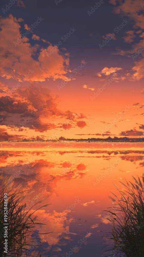 Obraz premium Sunset Reflection on Water with Clouds