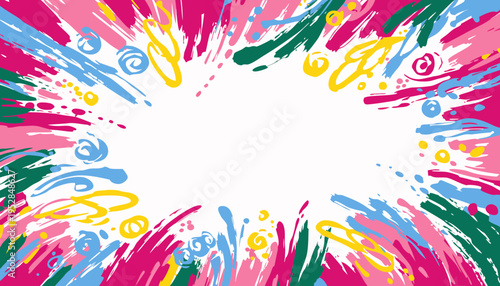 Gemini said

Abstract colorful confetti background with rainbow stars and floral swirl patterns creates a festive vector illustration for a summer birthday party card design