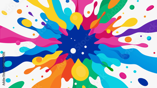 Abstract colorful background with splashes and floral vector art features butterflies and rainbow swirls in a happy summer nature illustration for a holiday celebration card