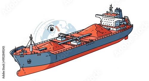 Illustration of a Cargo Ship Carrying Ore with Detailed Design.