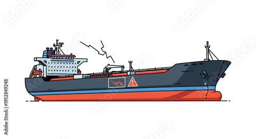 Illustration of a large cargo ship on the water.
