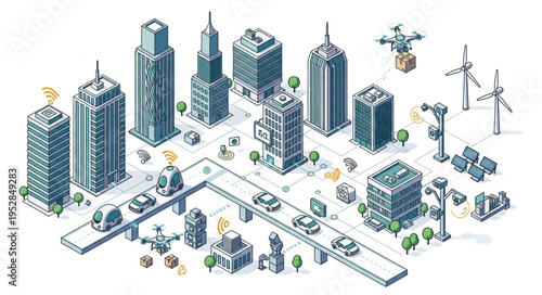Isometric Cityscape - A Vision of Sustainable Urban Development and Modern Architecture.