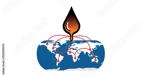 Global Oil Distribution Network Depicted with a Stylized Earth and Oil Drop.