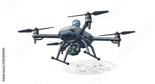 Advanced Drone with Multiple Rotors and Camera System for Aerial Photography.