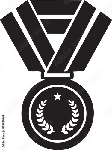 A triumphant medal, suspended by a ribbon, adorned with a star and a laurel wreath, signifying achievement and victory.