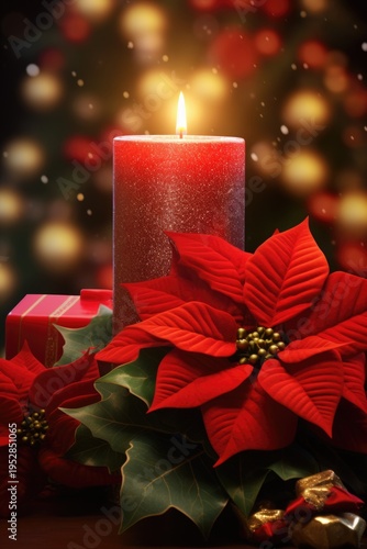 A lit candle sits next to a pile of presents. This image can be used to depict a festive and celebratory atmosphere, perfect for occasions such as birthdays, anniversaries, or holidays.