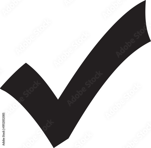 A bold and clear black checkmark or tick symbol indicating completion, correctness, or approval on a plain white background.