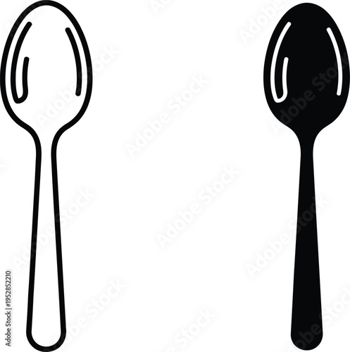Two simplified graphic icons representing a spoon outline and a solid black spoon for design