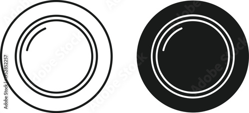 Simple line art and solid silhouette icons of plates on a clean white background