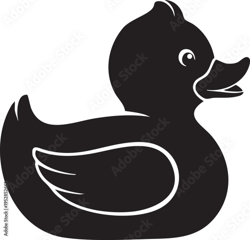 A classic black silhouette icon of a cheerful rubber duck, perfect for bath time illustrations and childhood memories.