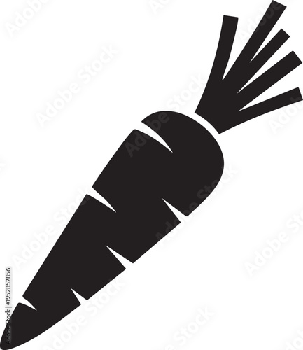 A crisp black silhouette icon of a fresh, healthy carrot, symbolizing nutrition, essential vegetables, and natural wholesome food.