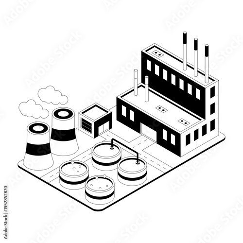 An isometric illustration of a chemical factory