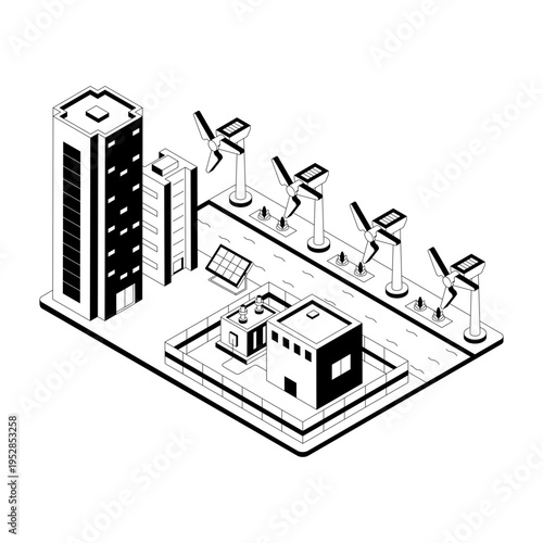 An isometric style illustration showing an eco city