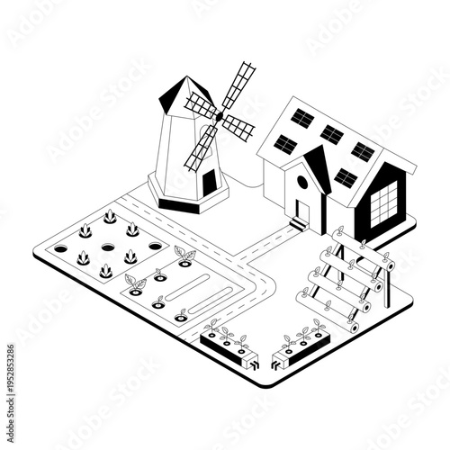 An isometric illustration of eco farming