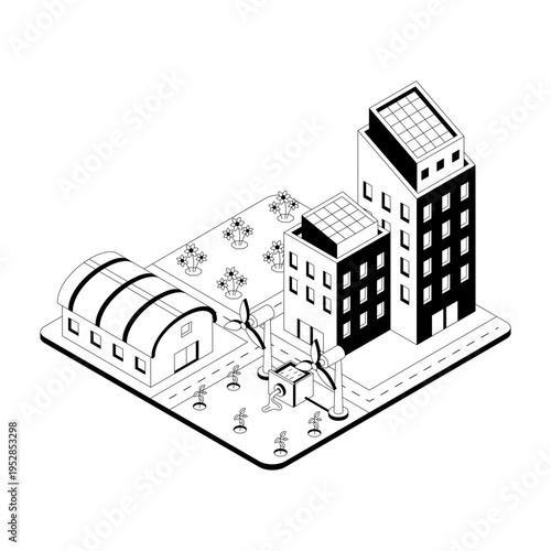 An isometric style illustration showing eco agriculture