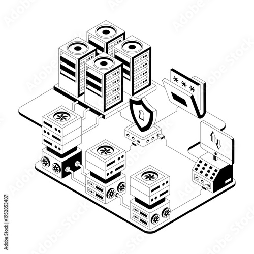 Isometric illustration showing a police station