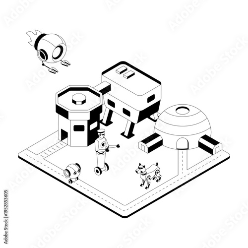 An isometric illustration of eco farming
