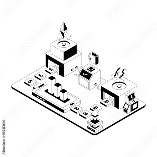 An isometric illustration of sustainable agriculture