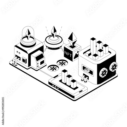 Isometric illustration showing a farming plant