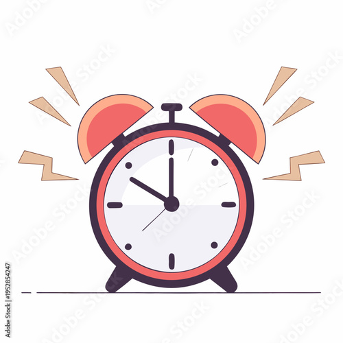 Alarm clock ringing loudly with emanating sound waves symbolizing urgent time notification and punctual wake up reminder