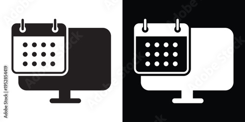 Vector icon of a laptop computer with a calendar symbol. Professional design for online booking, event scheduling, project deadlines, and digital time management concepts.