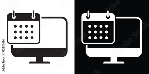 Vector icon of a laptop computer with a calendar symbol. Professional design for online booking, event scheduling, project deadlines, and digital time management concepts.