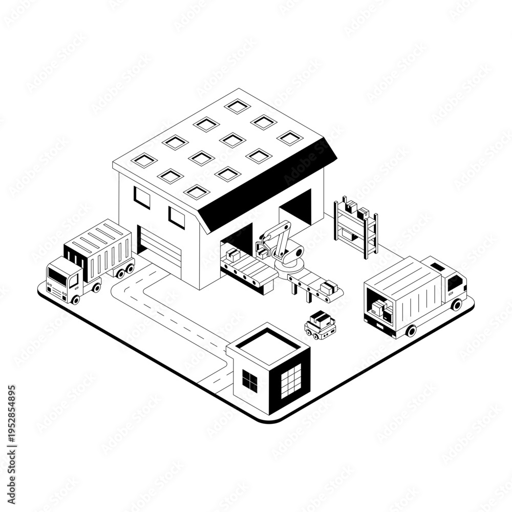 Fototapeta premium An isometric style illustration showing a smart warehouse