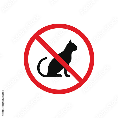 Red and black no cats prohibition sign, pet-free zone warning icon.