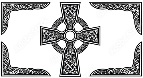 Celtic cross with ornate border vector illustration
