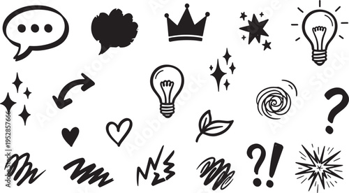 Playful Doodle Composition with Varied Line Drawings