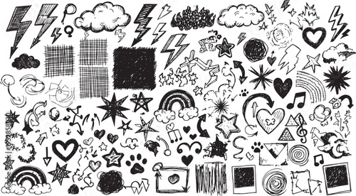 Playful Doodle Composition with Varied Line Drawings