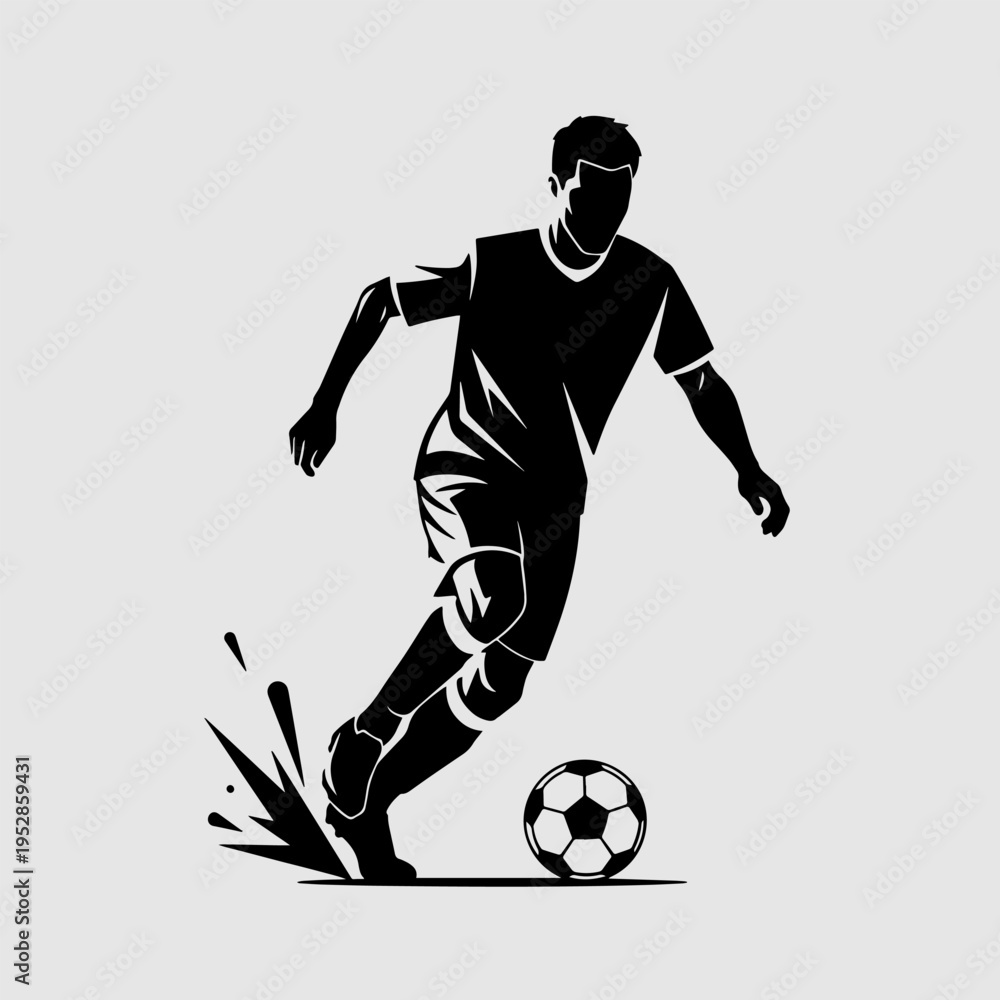 Naklejka premium Soccer Player Dribbling Silhouette Vector Football Action Illustration