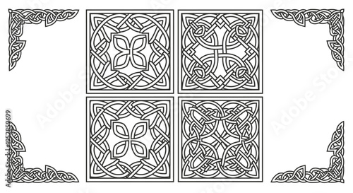 Set of 6 Celtic knot border elements and frames vector