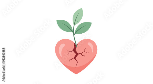Growing Plant from Cracked Heart Symbolizing Recovery and Hope