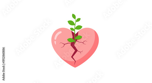 Healing Heart Symbol with Growing Plant: New Life, Recovery, Hope, Love