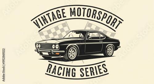 Vintage Motorsport Racing Series - Classic Car and Checkered Flags.