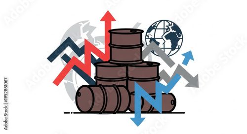 Oil Barrels with Global Market Fluctuations and Economic Trends.