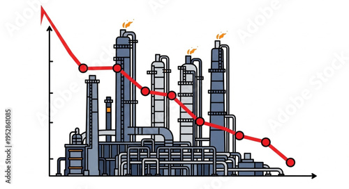Industrial Decline - Factory Downturn with a Declining Graph Overlay.