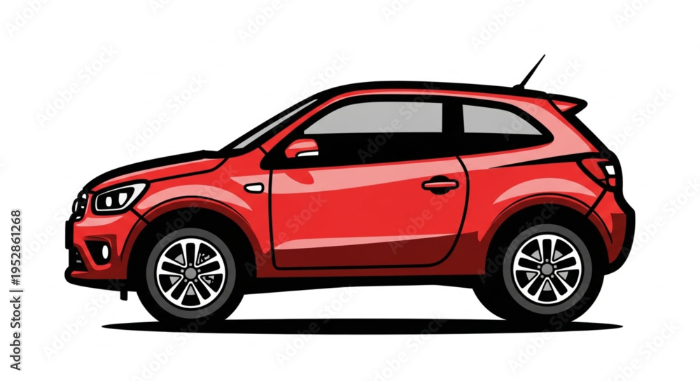 Obraz premium Red Compact Car Illustration - Sleek Design and Modern Aesthetics.