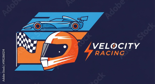 Velocity Racing Logo Featuring a Race Car and Helmet.