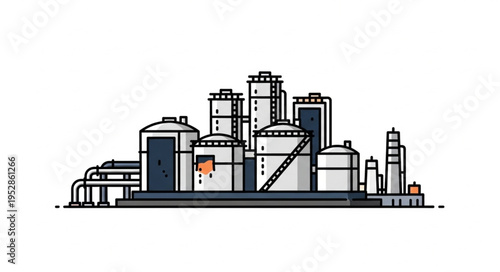 Industrial Plant Illustration - Detailed View of a Modern Factory.