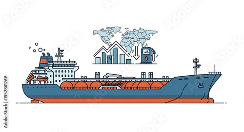 Illustration of a large LNG carrier ship transporting liquefied natural gas.